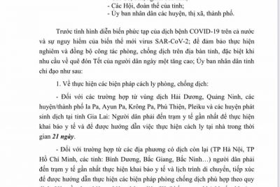 UBND Tỉnh chỉ đạo công tác phòng chống dịch bệnh Covid-19 trong dịp tết Nguyên đán Tân sửu