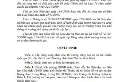 Trường THCS Hoàng Văn Thụ, kiểm định chất lượng giáo dục đạt cấp độ 2 và được UBND tỉnh cấp Bằng công nhận đạt chuẩn quốc gia mức độ 1 năm 2023